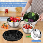 LIANYU Mixing Bowls with Lids Set of 3, Large & Small Stainless Steel Nesting Metal Bowls for Kitchen Storage, Dishwasher Safe, Size 1.5QT & 3QT & 4.6QT, Black