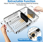 romision Expandable Dish Drying Rack Over The Sink Small Metal Stainless Steel Plate Holder for Compact Kitchen, Space Saving Modern Silver Hanging Drainer