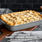 GreenPan Premiere Ovenware Healthy Ceramic Nonstick 13" x 9" Rectangular Baking Pan, Cast Aluminum Bakeware, Warp-Free, Oven and Broiler safe to 600F,Dishwasher Safe, PFAS-Free, Gray