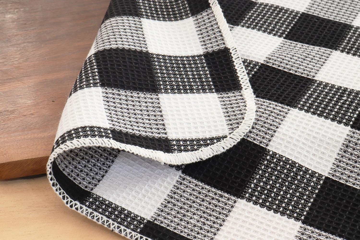 PurpleEssences Waffle Weave Plaid Dish Cloths, 100% Cotton - 12 x 12 Inches, Ultra Soft Absorbent Quick Drying Dish Towels Buffalo Check Dish Rags for Kitchen, 8 Pack - Spring Summer - Black & White