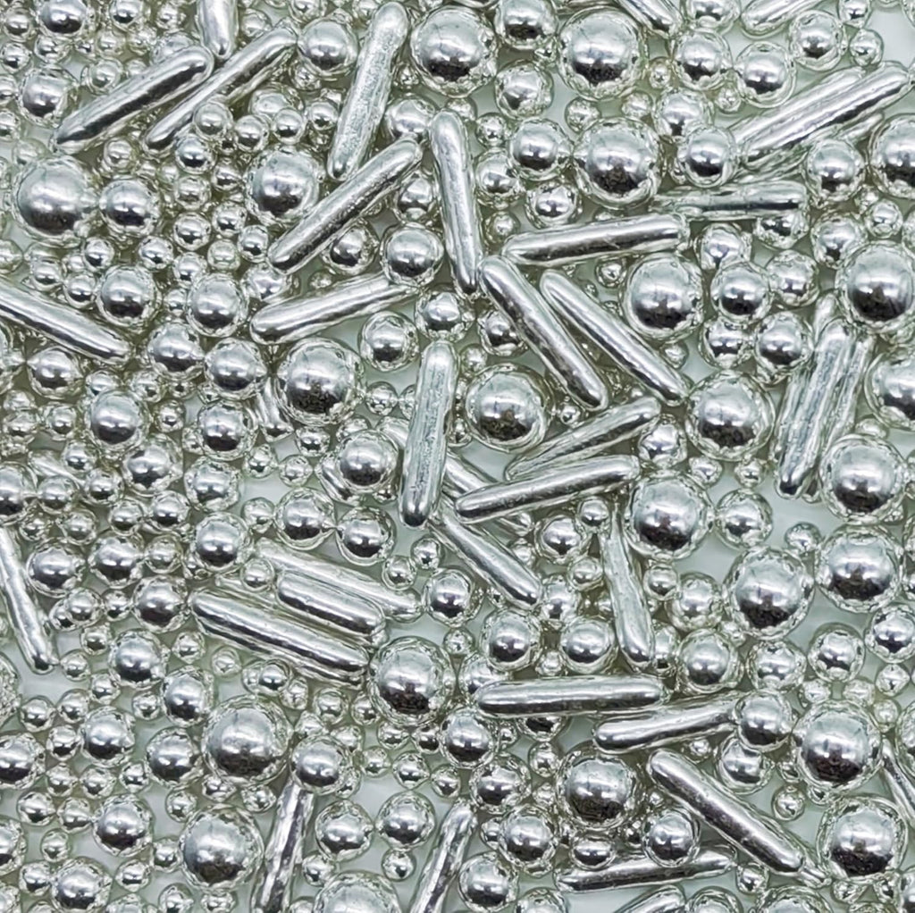 Silver Sprinkles Candy Mix Size Edible Pearls Cake Decorations Cupcake Toppers Cookie Decorating Perfect for Wedding Party Valentine Halloween Christmas Supplies 4.58OZ