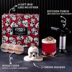 Whiskey Smoker Kit with Torch - Old Fashioned Smoker Kit comes with Skull-Shaped Smoke Infuser, Culinary Torch and Wood Chips (Apple, Cherry, Hickory) - Gifts for Men (Without Butane)