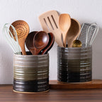 Utensil Holder 5.3" for Countertop, Ceramic Utensil Crocks for Kitchen Counter, Farmhouse Kitchen Décor Utensil Holder, Protection Cork Bottom