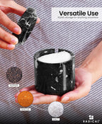 Radicaln Marble Salt Cellar With Lid and Tray 3" Inch Black and White Salt Container, Set of 2 Seasoning Jars, Spice Storage Container and Salt Bowl for Kitchen Countertop