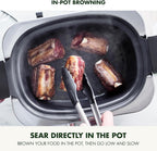 GreenPan Elite 8-in-1 Programmable 6QT Electric Slow Cooker, Dishwasher Safe Lid & Removable Crock, PFAS-Free Healthy Ceramic Nonstick Multi-Cooker, Sear, Sauté, Brown, Steam Basket, Roast, White