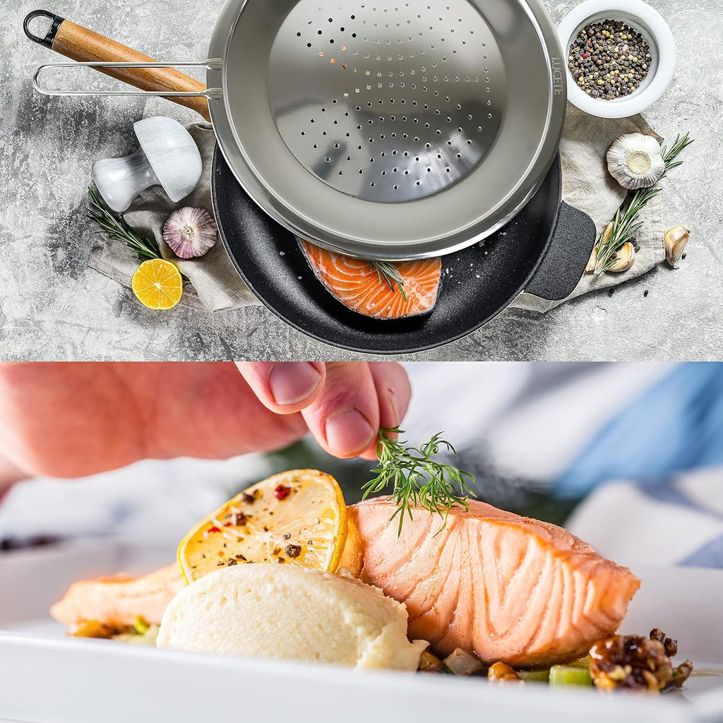 LUCETE Stainless Steel Splatter Screen 12.6" – Hot Grease Splatter Screen for Frying Pan - Oil Splash Guard - Protect your Skin from Burn & Keep Your Kitchen Cleaner (12.6 inch)