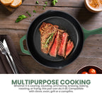 Utopia Kitchen Cast Iron Frying Pan 10.25 Inch, Cast Iron Chefs Pan, Pre Seasoned Skillet, Safe Grill Cookware for Indoor & Outdoor Use, Green