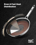 Non Stick Frying Pans Hybrid Ceramic With Lid, 12 Inch Tri-Ply Stainless Steel Skillet, Non-Toxic, PFAS/PFOA/PTFE Free, Metal Utensil Safe, Dishwasher & Oven Safe, Induction Compatible