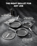 Nonstick Frying Pan Set with 2 Lid, Non-Toxic Tri-Ply Hybrid Ceramic Skillet 3 Piece, 8, 10 & 12 Inch Stainless Steel Pans, PFAS/PFOA/PTFE Free, Dishwasher & Oven Safe, Induction Compatible
