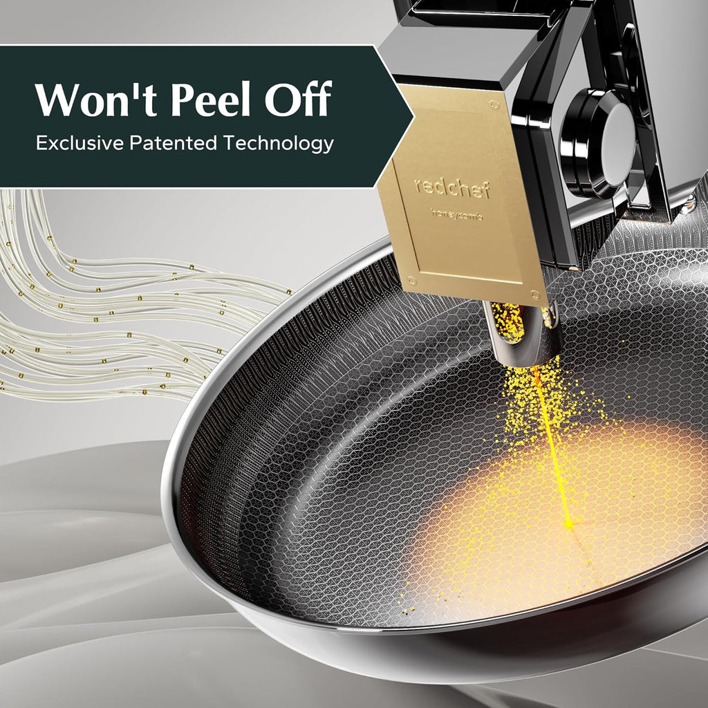 Redchef Non Stick Frying Pans, Hybrid Ceramic Frying Pan, Nonstick Skillet with Stay-Cool Handle, Non Toxic, PFAS PFOA & PTFE Free, Dishwasher & Oven Safe, Compatible All Cooktops (Black, 8 inch)