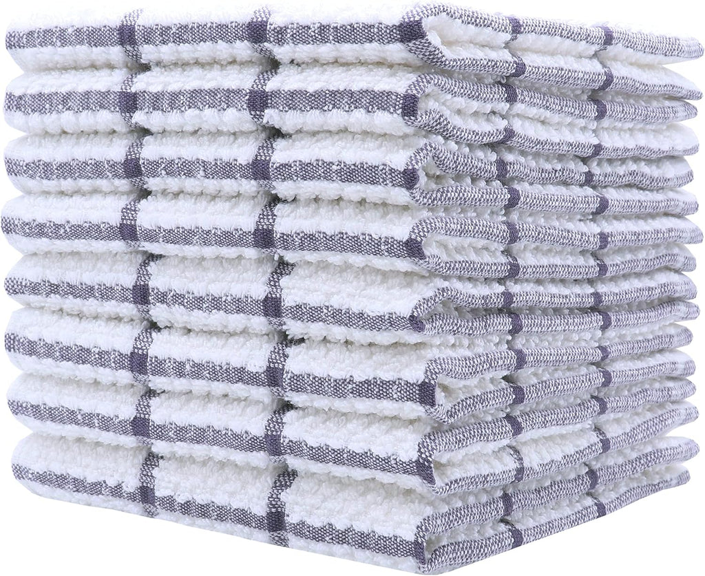 Cotton Grid Dish Cloths, Terry Cleaning Rags, 12 x 12 Inches, Light and Soft, Quick Drying Dish Rags, 8pc/Set (Purple)