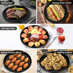 P&P CHEF 13.5 Inch Pizza Pan, 3 Pieces Stainless Steel Round Pizza Tray Dish Plate For Oven Baking Roasting, Healthy & Heavy Duty, Rust Free & Dishwasher Safe -Black