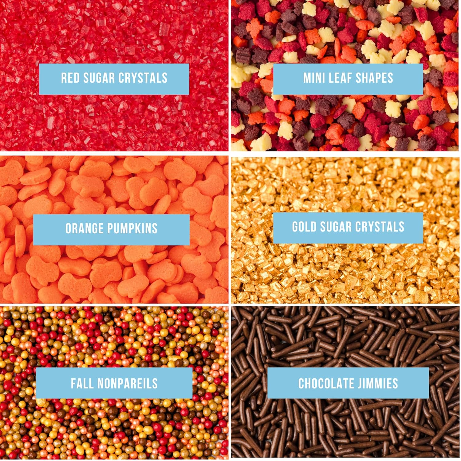 Sweets Indeed Sprinkles 6 Cell Edible Sprinkle Mix Jimmies Perfect for Cake Decorations Baking Ice Cream Cookies Cupcake Topper (Fall)