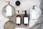 Emerson Essentials Soap Dispenser for Kitchen, Dish Dispenser for Kitchen, Bathroom Hands Set, Glass Bottles with Pump and Labels - 16 Oz, 2 Pack