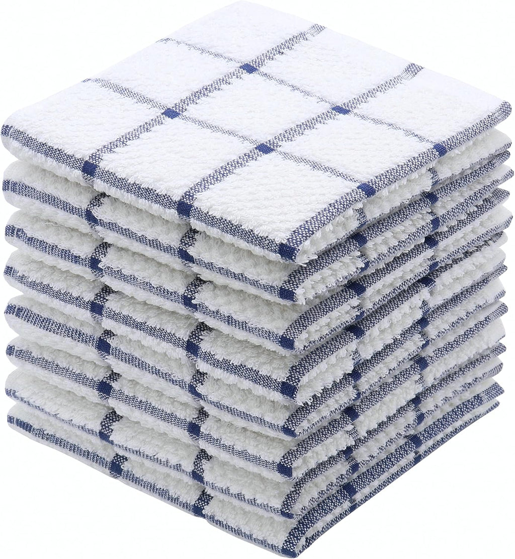 Cotton Dish Towels for Kitchen, Terry Dish Cloths for Washing Dishes, 12 x 12 Inches, Light and Soft, Quick Drying Dish Rags for Cleaning, 8pc/Set (Blue)