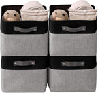 DECOMOMO Storage Baskets for Shelves - Fabric Storage Bins, Linen Closet Organizers and Storage (Grey & Black, Large - 4 Pack)