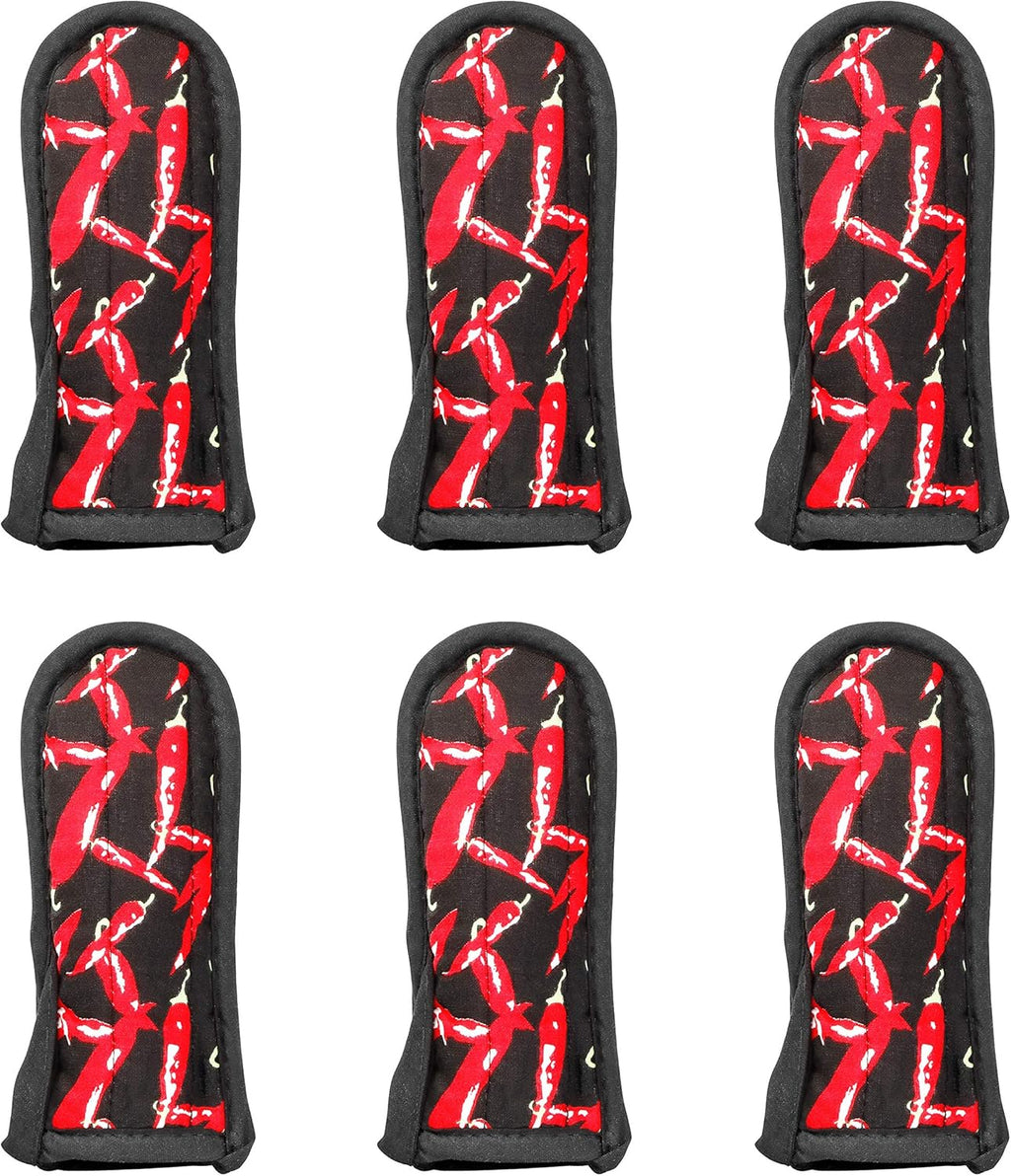 New Star Foodservice 1028744 Commercial-Grade Hot Skillet Handle Cover Holder, Hot Handle Holders/Mitts, Red Peppers Pan Cotton Handle Sleeve, Set of 6