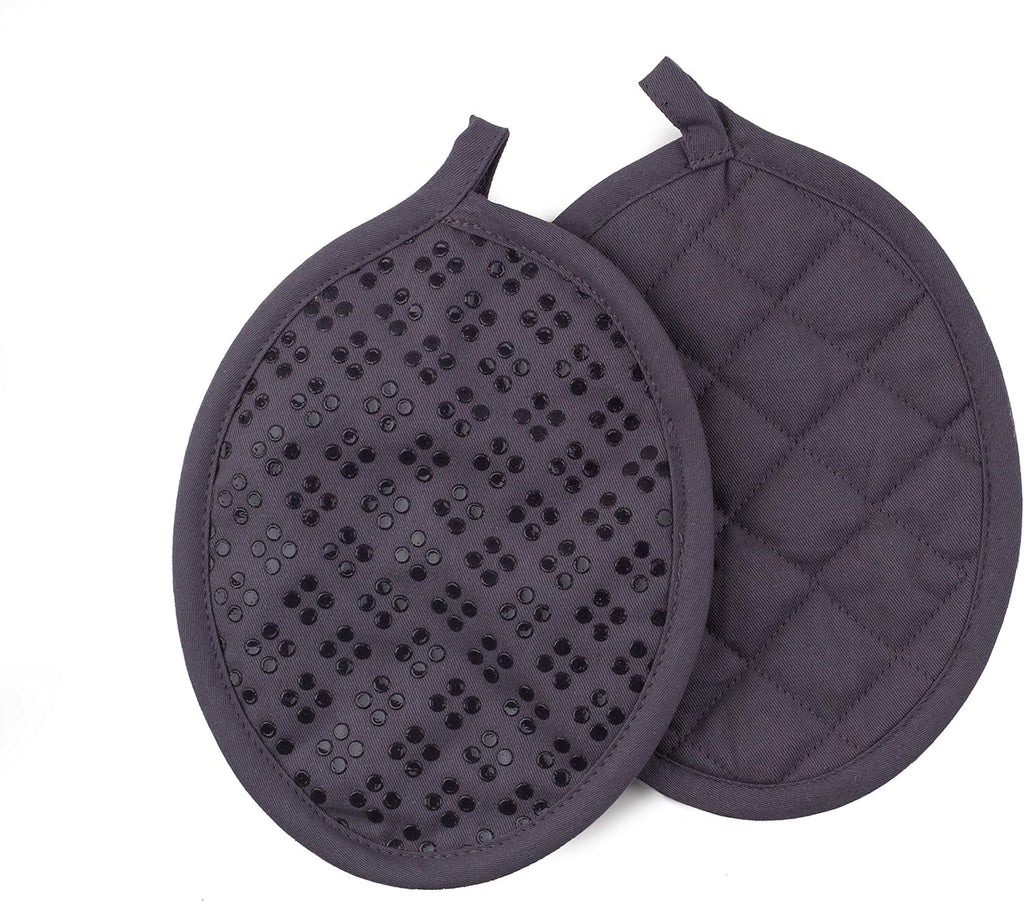 Sticky Toffee 9-Piece Kitchen Set – Gray 100% Cotton Terry Dish Towels, Dishcloths, Oven Mitts, and Pot Holders with Non-Slip Silicone Grip, Oeko-Tex Cotton