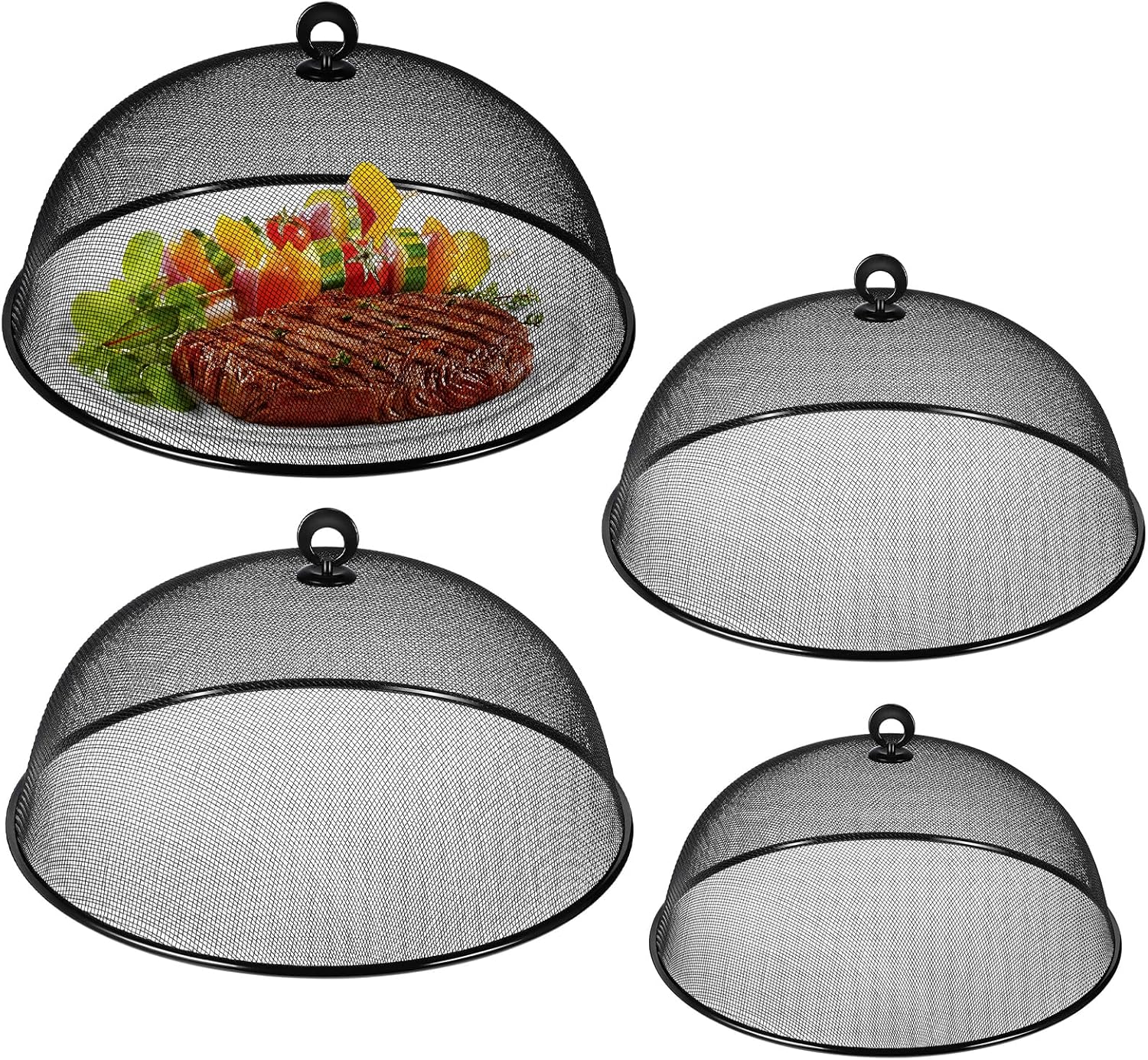 4 Pcs Metal Mesh Food Cover 14'' 12'' 11'' 10'' Food Screens for Outdoors Food Domes for Outdoor Picnic Food Net Covers for Outside Keep out Flies for Table Picnic Camping