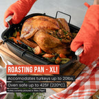 Chef Pomodoro Deluxe Large Carbon Steel Roasting Pan with U-Rack, 18.5 x 14.5-In (47 x 37 cm), Extra-Large, Grey – The Ultimate Solution for Flawless Roasts, BBQs, and Oven-to-Table Entertaining