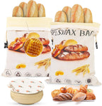 3-Pack Reusable Beeswax Bread Bags for Homemade Bread Sourdough, 2 Natural Beeswax 100% Linen Moisture-proof Lined Storage Bags with Buckle& 1 Bowl Covers –Keeps Bakes Fresh Longer (Bread print color)