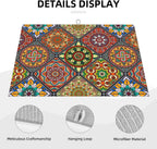 Retro Dish Drying Mat for Kitchen Counter Mandala Colorful Dish Drainer Rack Mats Boho Decor Washable Absorbent Reversible Microfiber Drying Pad Kitchen Accessories 18"x24"