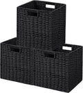 UBBCARE 3 Pack Wicker Basket, 11L×11H×10.5W inch Woven Paper Rope Storage Baskets for shelves, Foldable Cube Storage bin with Handle, Storage Basket for Organizing & Decor, Black