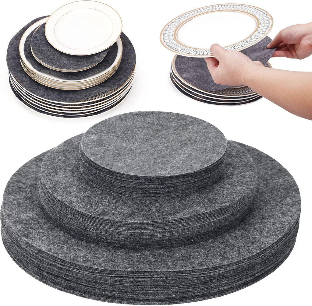Imncya Plate Separators Storage, Set of 60 and 3 Different Size, Thick and Premium Soft Felt Plate Dividers for China, Dish, Coffee Saucers Protecting and Stacking - Grey