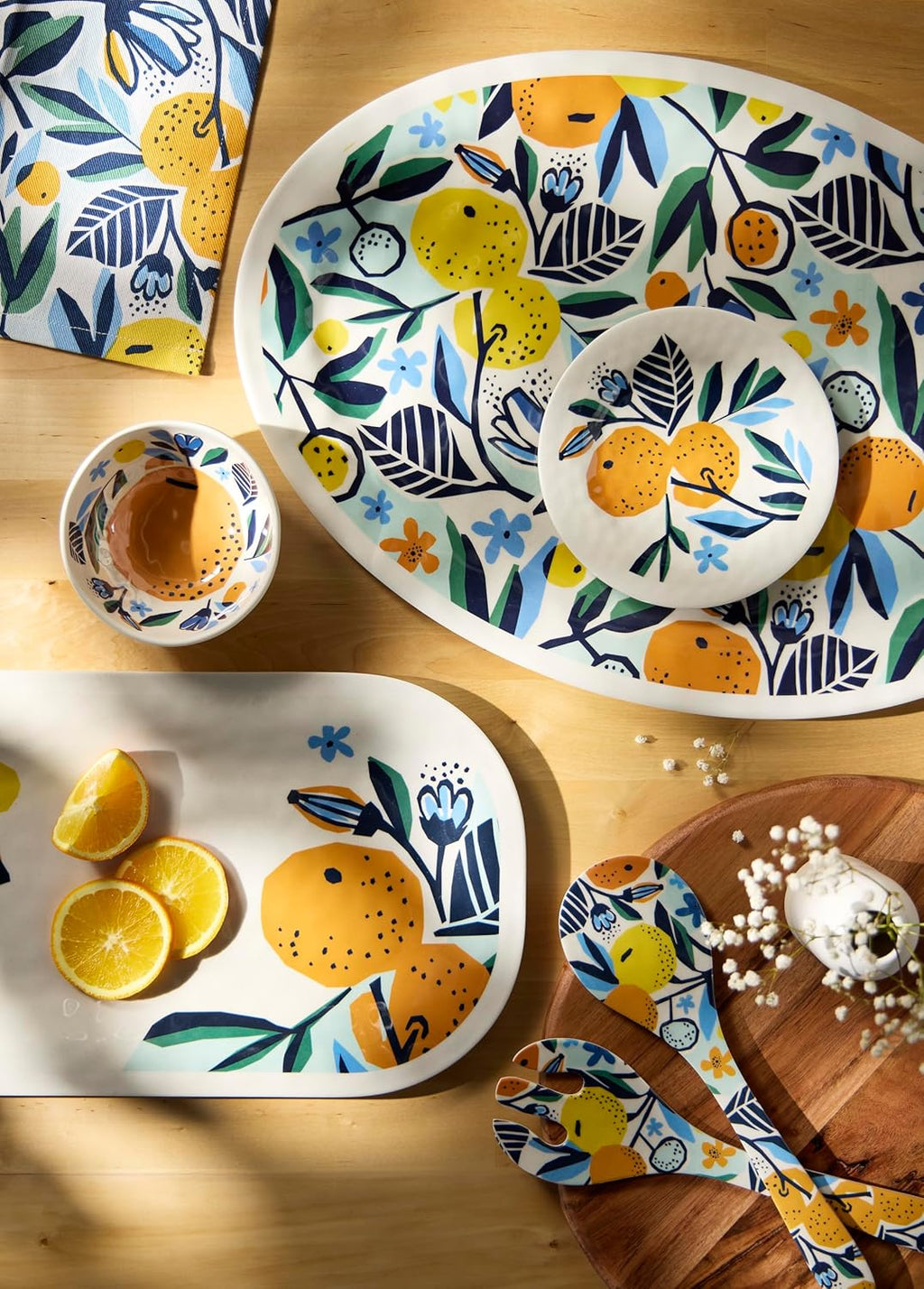 Demdaco Serving or Cooking Salad Spoon Utensil Set, 3 x 11 Inch Melamine, Citrus Blooms - Pack of 2