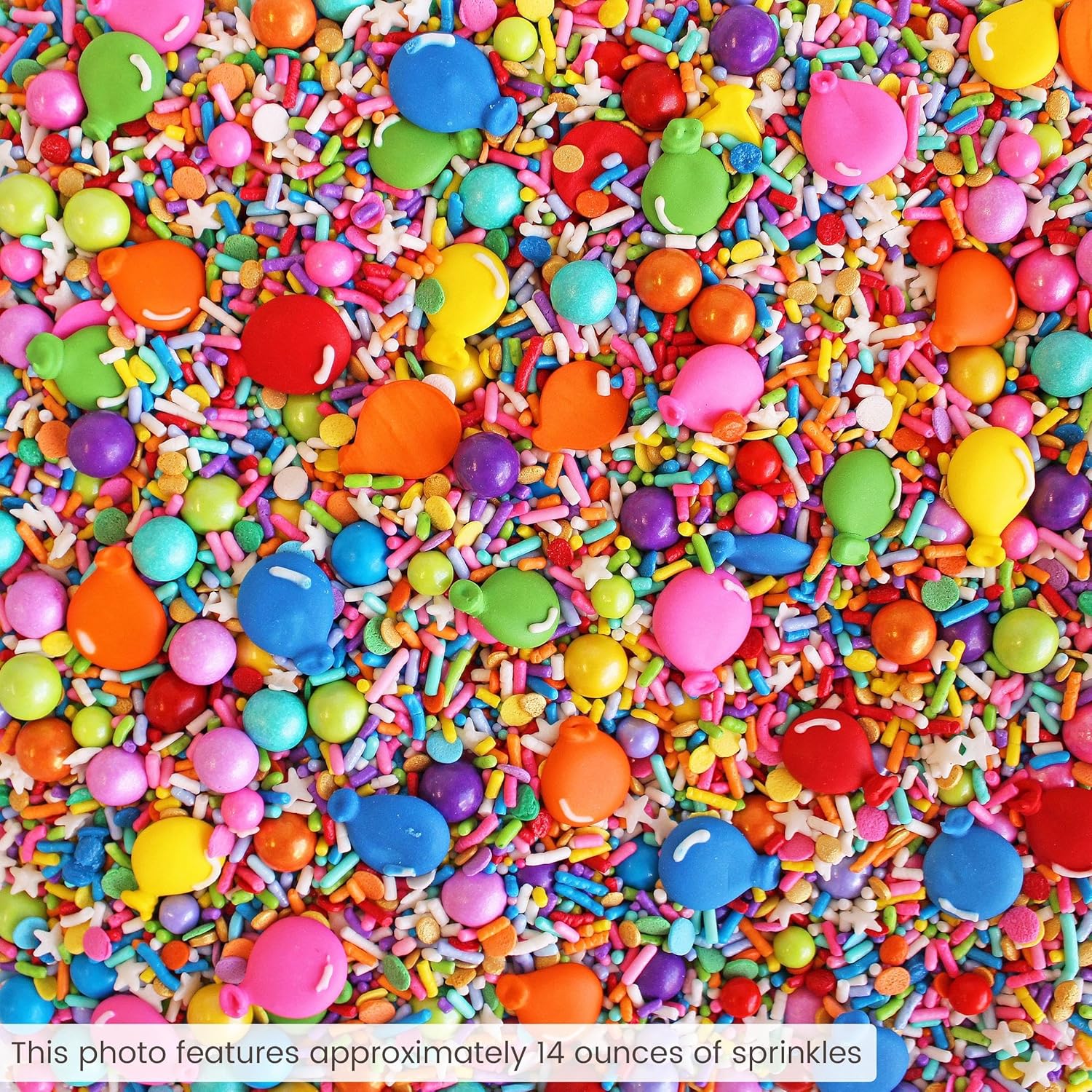 Sprinkle Pop Rainbow Birthday Sprinkle Mix| Red Orange Yellow Iridescent Rainbow Sprinkles with ~6 Royal Icing Balloons| Decorating Sprinkles Made in USA for Girl Boy Cakes Cookie Cupcake Donut, 2oz