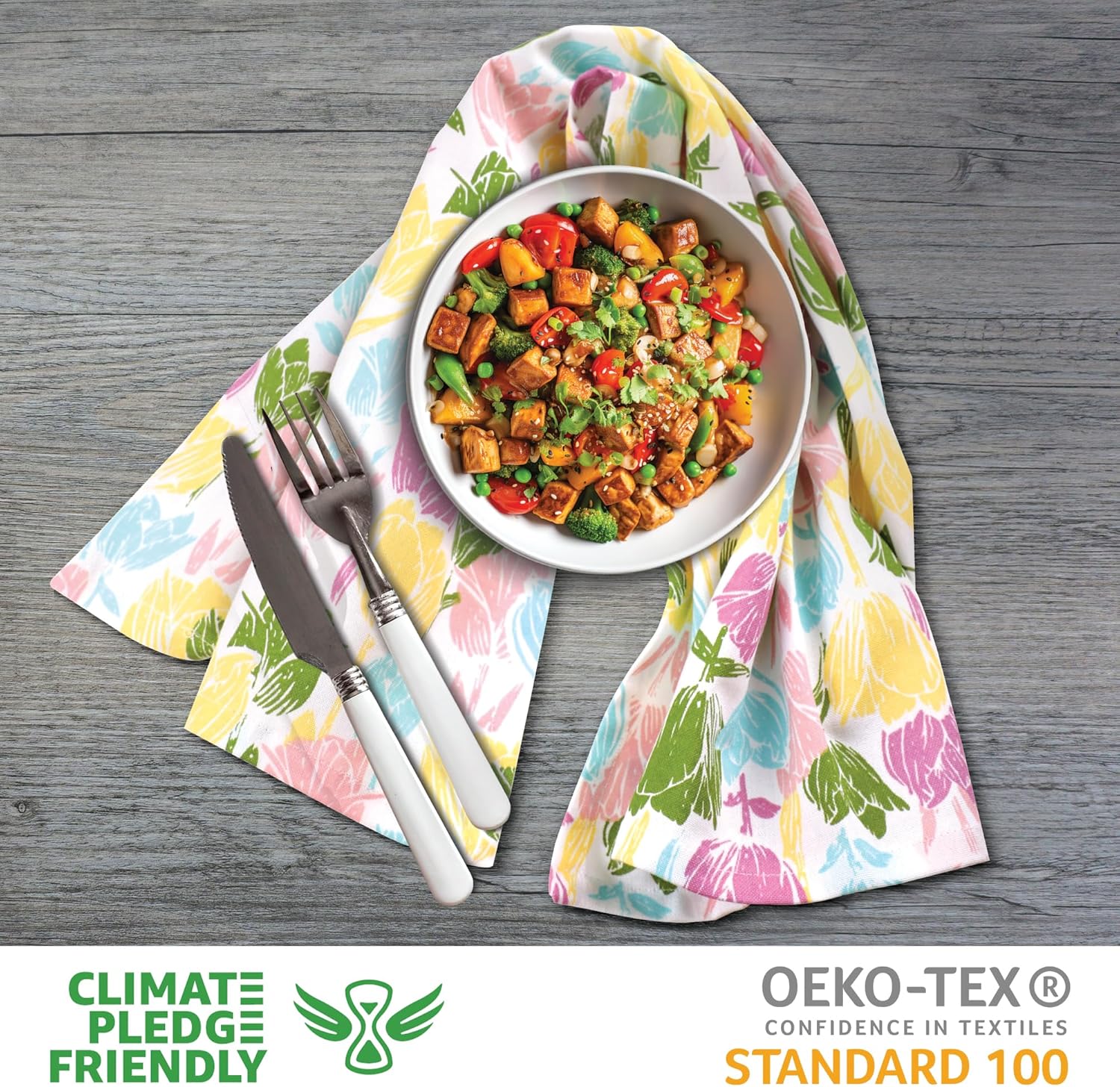 Urban Villa Collection Kitchen Towels Tulip Flowers Multi Color Premium Quality,100% Cotton Dish Towels, Mitered Corners,(Size: 20X30 Inch), Highly Absorbent Bar &Tea Towels - (Set of 6)