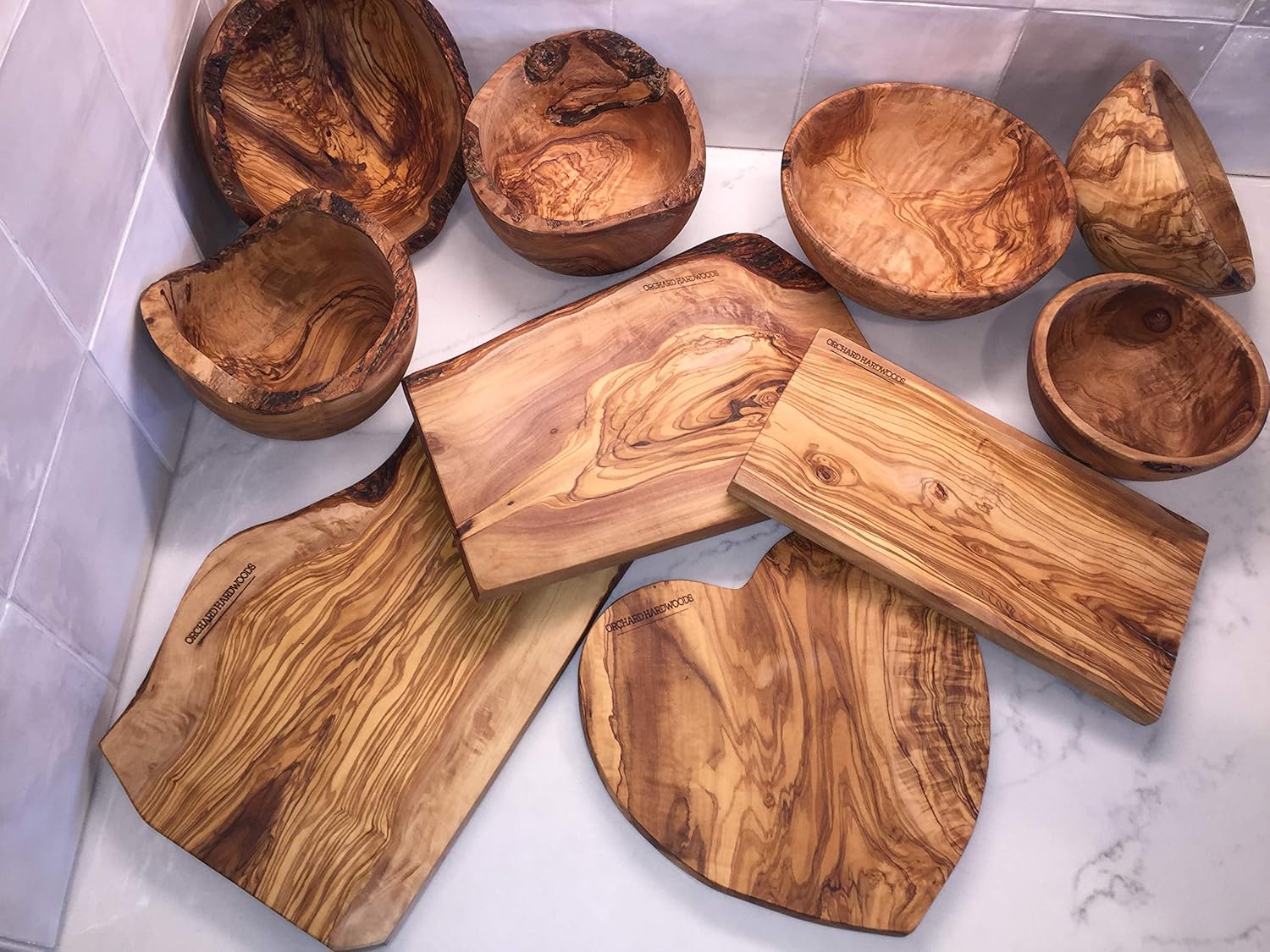 8" Artisan Olive Wood Serving Bowl Wooden Farmhouse Décor Bowl for Fruit, Salads, Snacks, Dips, Keys, Potpourri. In Small 6", Med 7", Lg 8", XL 11", XXL 12". (Large 8 inch)