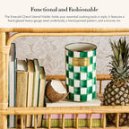 MACKENZIE-CHILDS Enamel Utensil Holder, Kitchen Utensil Holder for Countertop, Green-and-White Emerald Check