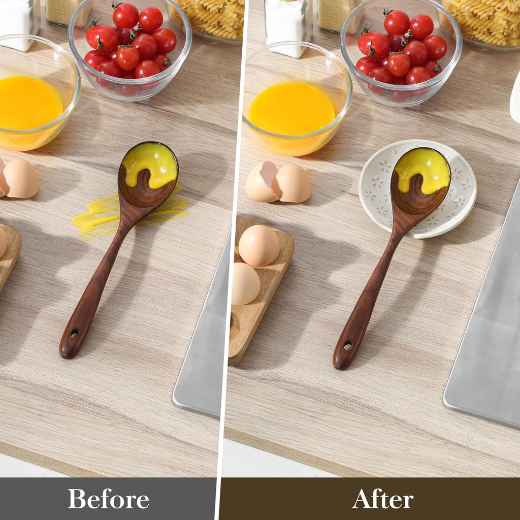 MALACASA 4 Pack Ceramic Spoon Rests for Stove Top, 4.8 inch Cooking Spoon Holder for kitchen counter, Heat-Resistant Utensil Rest, Ladle Holder Dishwasher Safe - 05, Series LYDIA