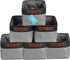 OrganiHaus Small Fabric Storage Baskets for Shelves 6 Pack, 12x8in Closet Storage Bins for Shelves, Cloth Baskets for Organizing, Linen Closet Organizers, Fabric Basket, Gray/Black