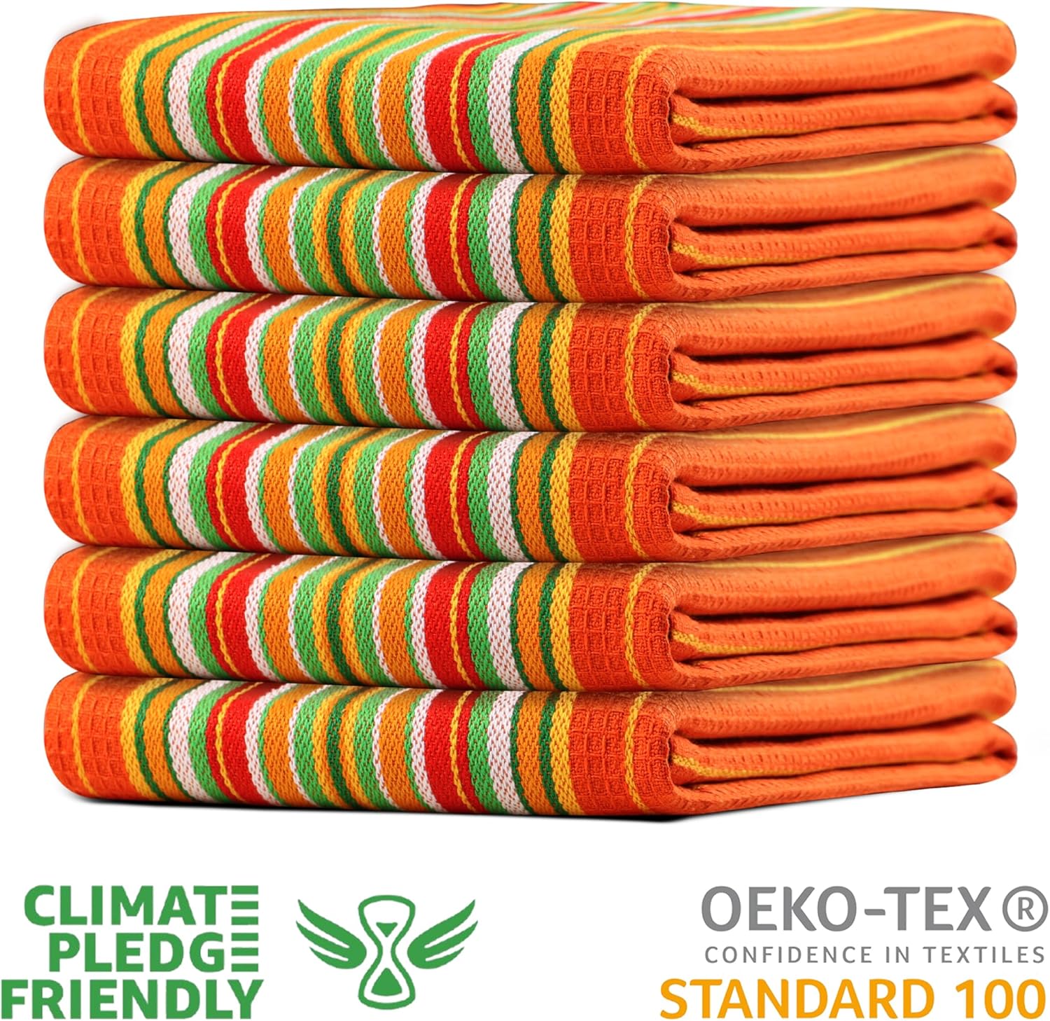 Urban Villa Kitchen Towels Waffle Stripes Dish Towels for Kitchen Orange Waffle Set of 6 Kitchen Towels Highly Absorbent 100% Cotton Over Sized 20X30 in with Mitered Corners Kitchen Hand Tea Towels