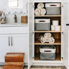 OrganiHaus Extra Large Fabric Storage Baskets for Shelves 3 Pack | 16x13in Closet Storage Bins for Shelves | Cloth Baskets for Organizing | Linen Closet Organizers | Fabric Storage Bin - Gray/White