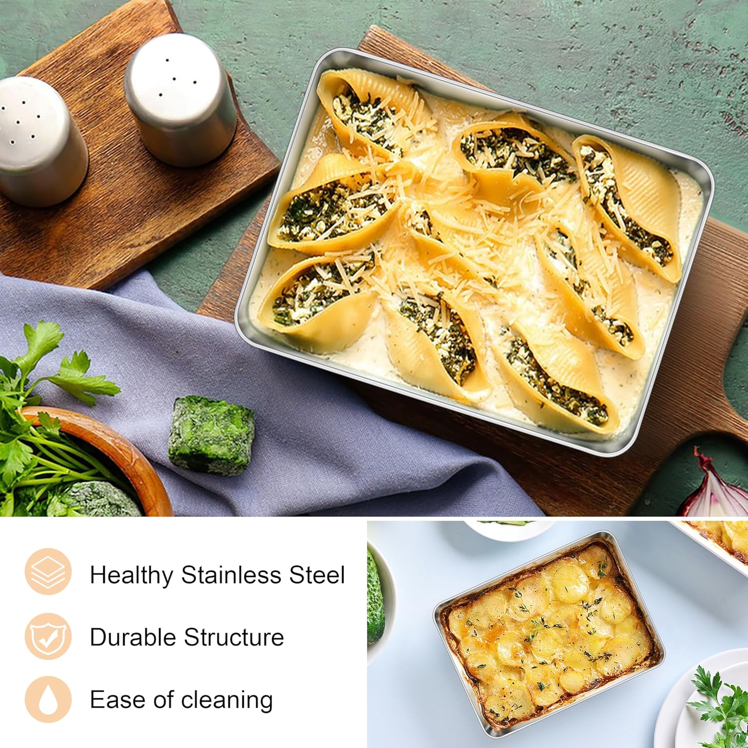 E-far 3 Pack Toaster Oven Trays, 9.4”x7.3” Stainless Steel Small Baking Cookie Sheets, Mini Non-toxic Metal Baking Pans for Cake, Healthy & Rust Free, Mirror Finish & Dishwasher Safe