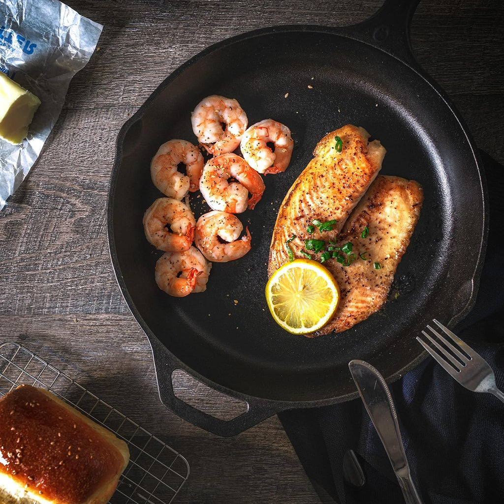 Utopia Kitchen Saute Frying Pan 12 Inch, Cast Iron Chefs Pan, Pre Seasoned Cast iron Skillet With Lid, Safe Grill Cookware for Indoor & Outdoor Use, Black