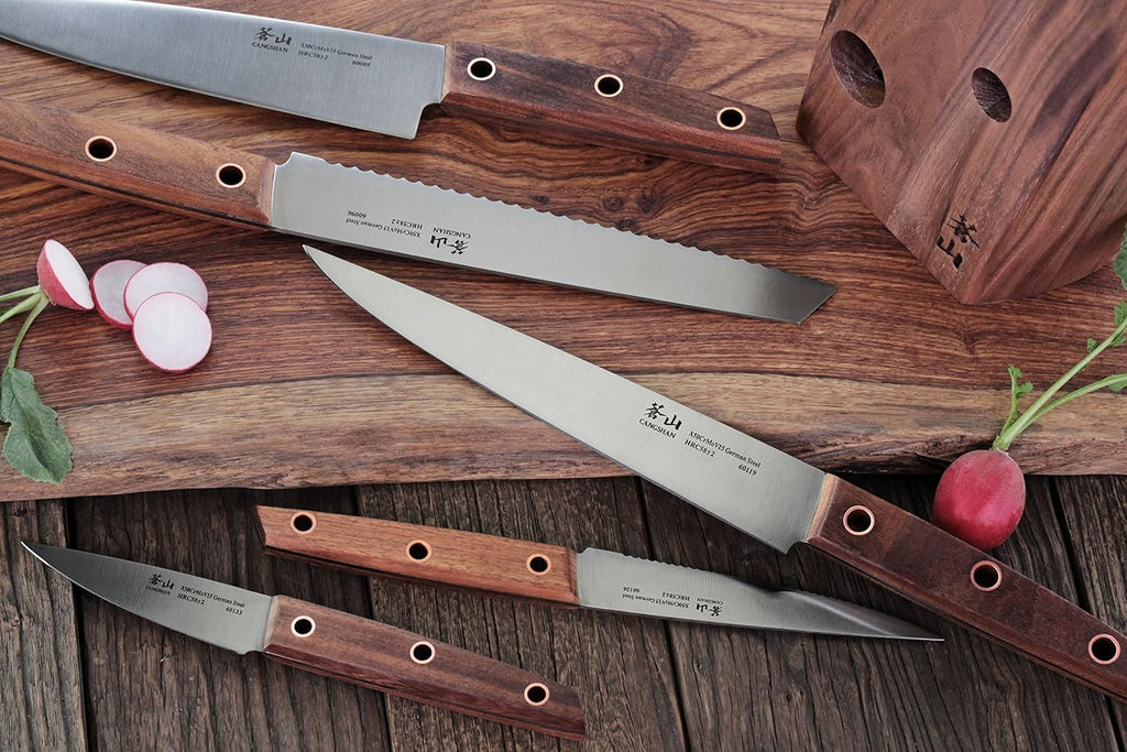 Cangshan W Series 6 Piece German Steel Knife Block Set, Walnut