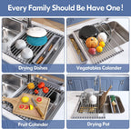 JASIWAY Over The Sink Dish Drying Rack for Kitchen, Expandable (12.8"-23.8" D x 15.5" W) Roll Up Dish Drainer with The Function of Fordable, Rust Proof, Large Sink Cover with Removable Utensil Holder