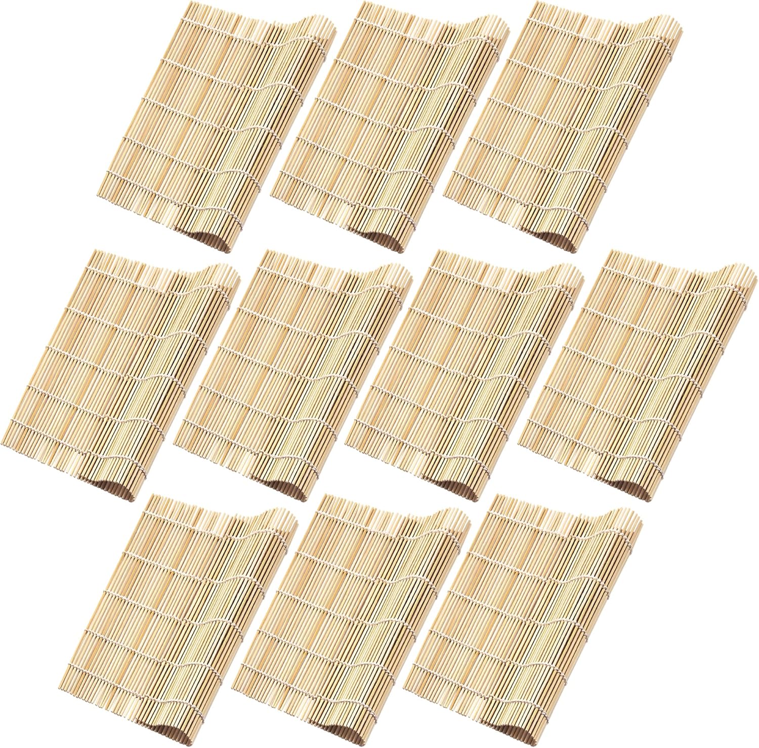 Fusion Select 10 Pk Bamboo Sushi Mat - Sushi Roller Mat for Making, Shaping & Molding Sushi Roll & Kimbap - Food-Safe Sushi Making Supplies, Tools & Accessories - Made of Natural Bamboo - 9.5x9.5