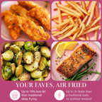 Paris Hilton Air Fryer, Large 6-Quart Capacity, Nonstick Made without PFAS, Touchscreen Display, 8-in-1 (Air Fry, Roast, Broil, Bake, Reheat, Keep Warm, Pizza, Dehydrate), Dishwasher Safe, White