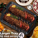 Extra Large Serving Tray with Handles, 20x13 inch, Set of 2 Melamine Platters for Serving Food, Turkey, Cookie, Rectangular Trays for Eating, Raised Dots Matt Finished, Dishwasher Safe, Black
