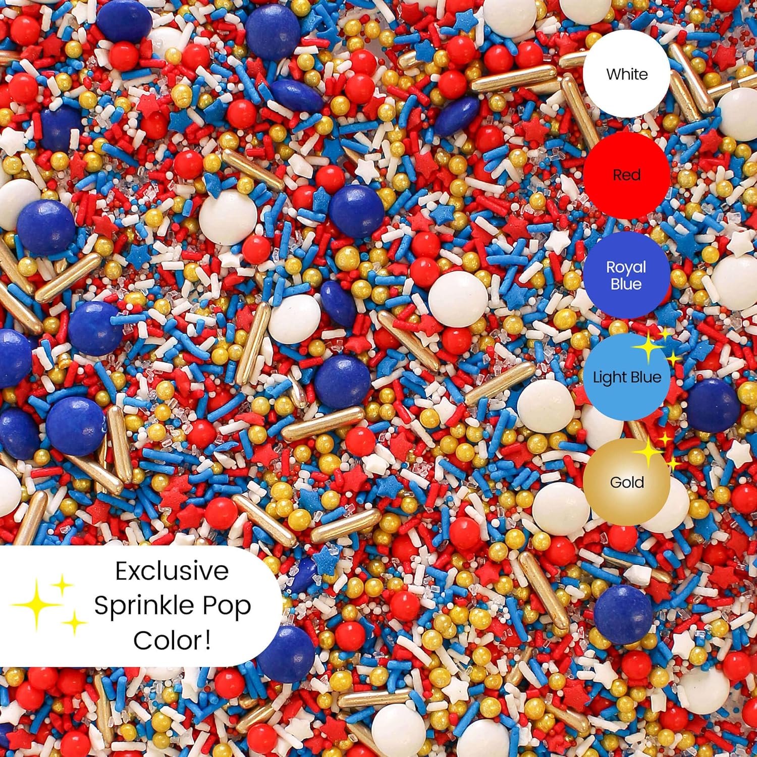 Sprinkle Pop Old Glory Sprinkle Mix| Red White Blue Sprinkles with Gold Metallics| Decorating Patriotic Sprinkles Made in USA for 4th of July Independence Day Cakes Cupcakes Donuts Cookies, 4oz