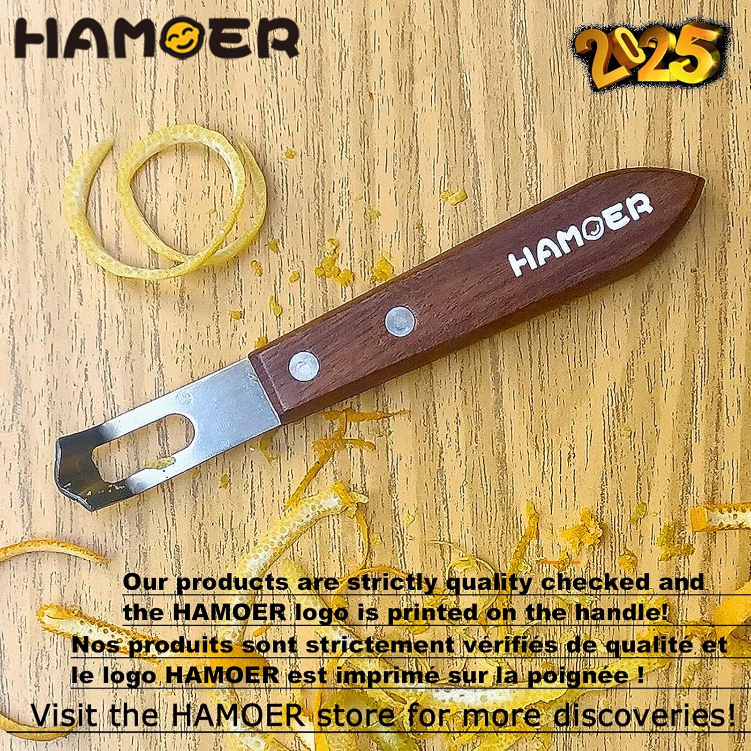 Channel Knife Zester - Fruit and Vegetable Tool for Decorating Cocktails, Desserts, and Salads Stainless Steel Tip Wooden Handle