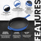 Utopia Kitchen Pre Seasoned Chefs Pan Cast Iron Skillet Frying Safe Grill Cookware for indoor & Outdoor Use (Blue, 10.25 Inch (Pack of 1))