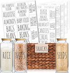 Hygge & Sage Pantry Labels for Containers Preprinted - 192 Waterproof Labels, Durable, Removable Kitchen Stickers, Clear With Black Print, Perfect for Use On Basket Labels, in Pantry, and Refrigerator