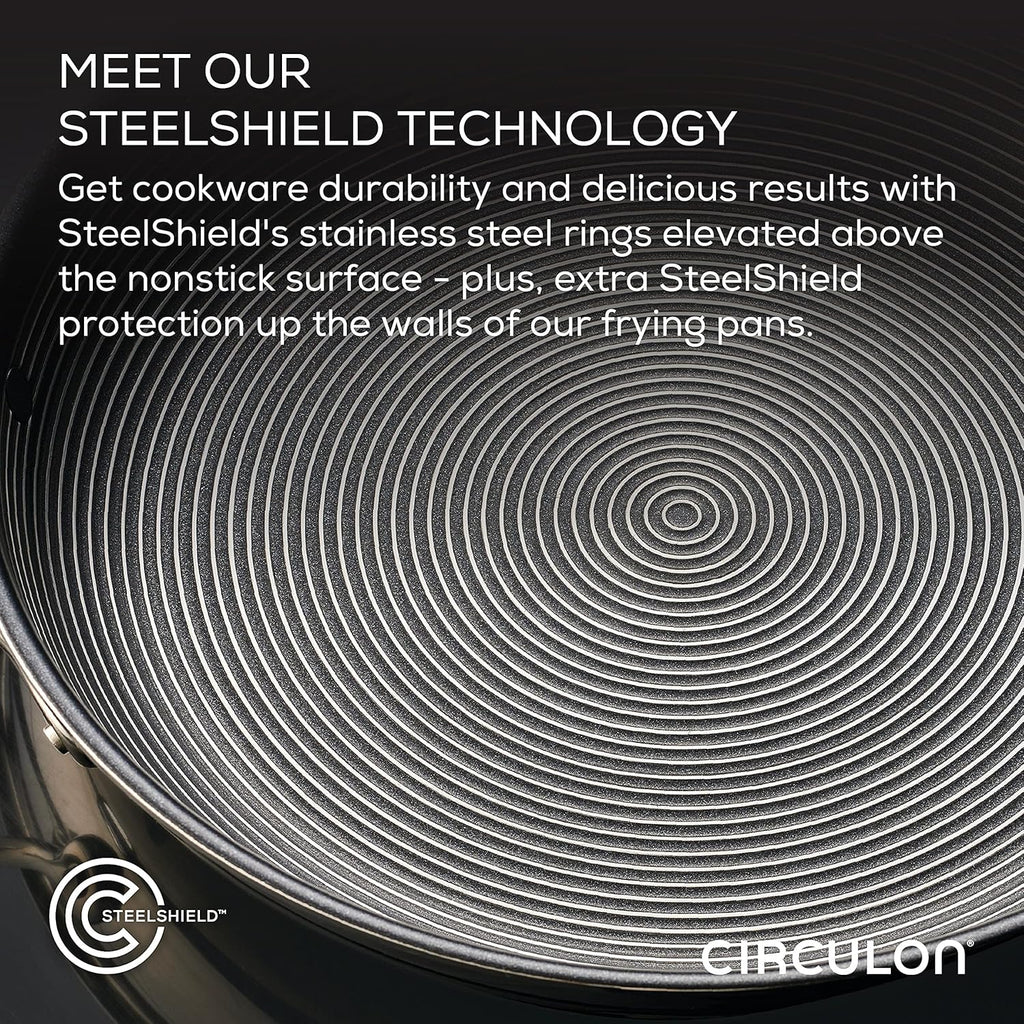 Circulon Clad Stainless Steel Frying Pans/Skillet Set with Hybrid SteelShield and Nonstick Technology, 10 Inch and 8.5 Inch, Silver