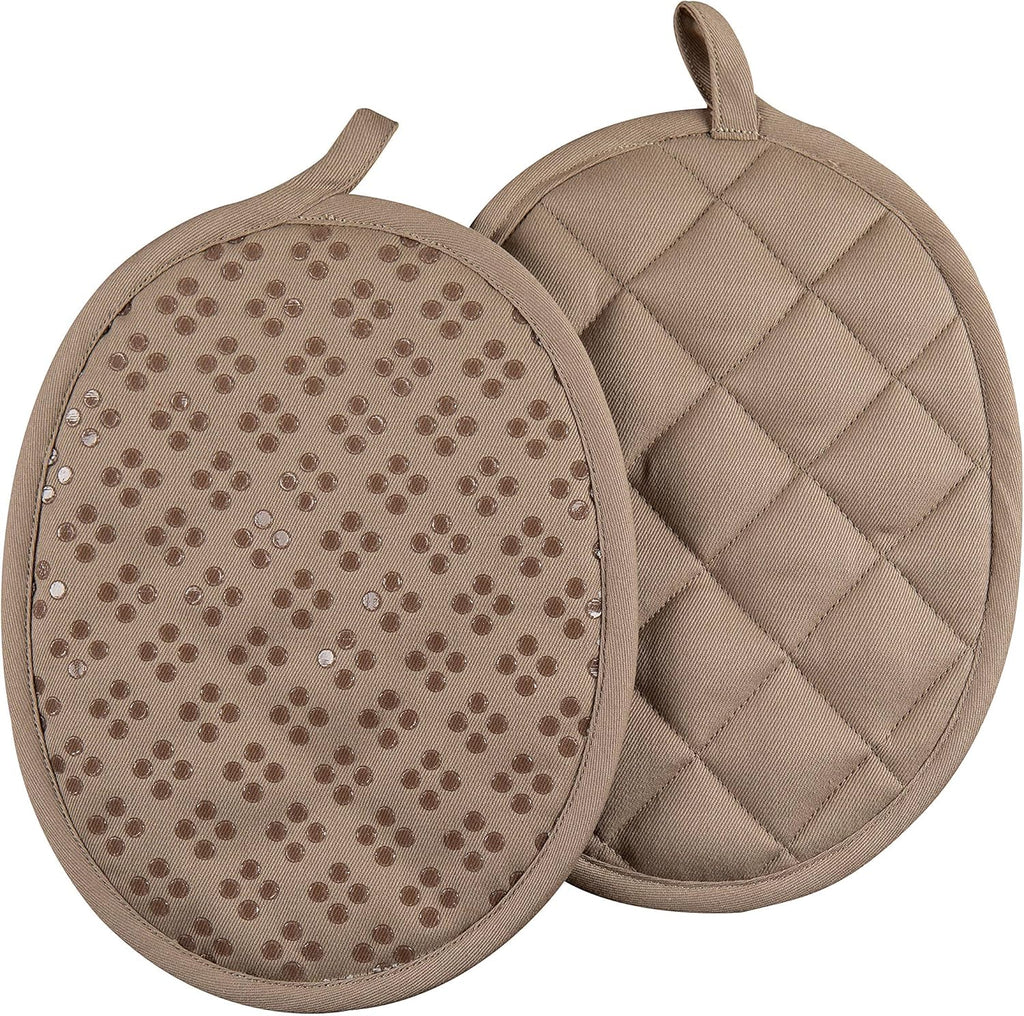 Sticky Toffee 9-Piece Kitchen Set – Tan 100% Cotton Terry Dish Towels, Dishcloths, Oven Mitts, and Pot Holders with Non-Slip Silicone Grip, Oeko-Tex Cotton